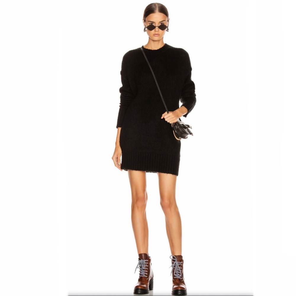R13 Oversized Crewneck Black Knit Wool Blend Sweater Dress S